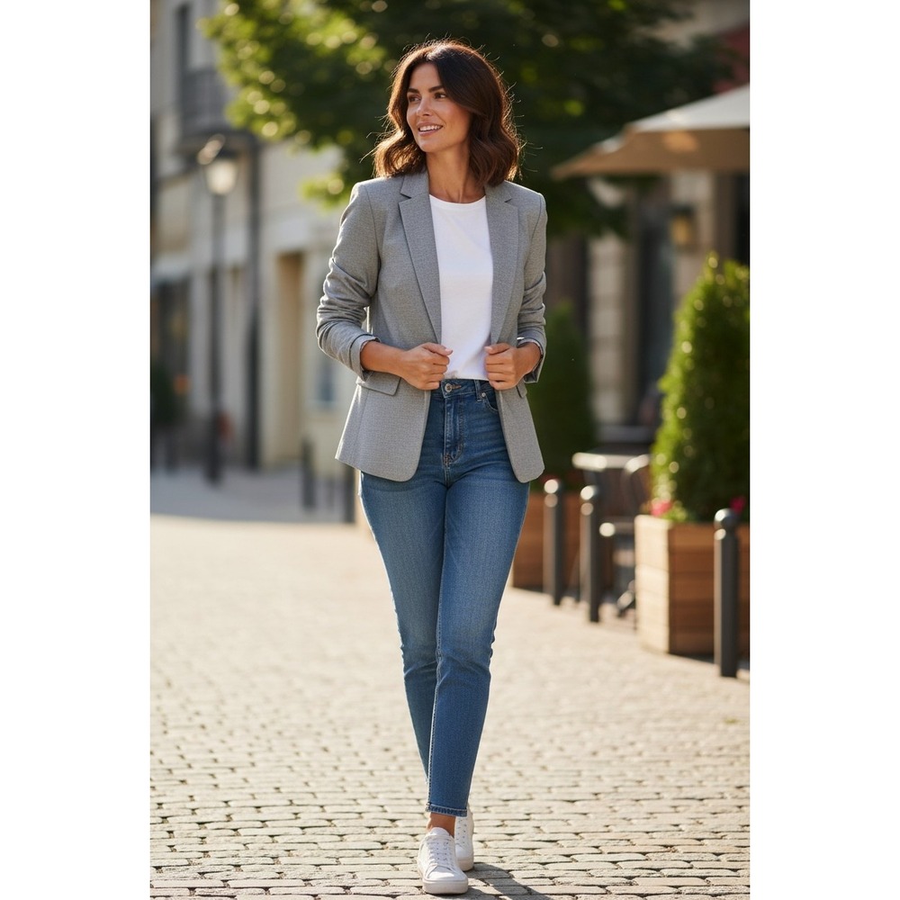 Emily Gray Heathered One Button Blazer Jacket Size 14